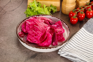 Red pickled cabbage with beetroot