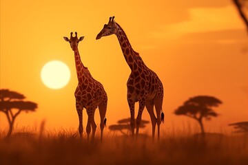 Fototapeta na wymiar Golden african savanna sunset with diverse wildlife captured in breathtaking landscape photography