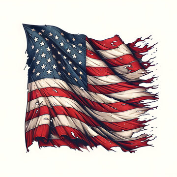 United States of America Stars and Stripes Tattered Flag