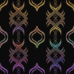 Beautiful multi-colored line drawing, Symbol design , Logo pattern, are used to create background images, pretty multi-colored painted together, Black background.