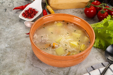 Homemade chicken soup with vegetables