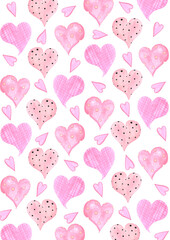 Hand drawn watercolor valentine postcard with hearts isolated on white background. Can be used for card, poster, cover and other printed products.