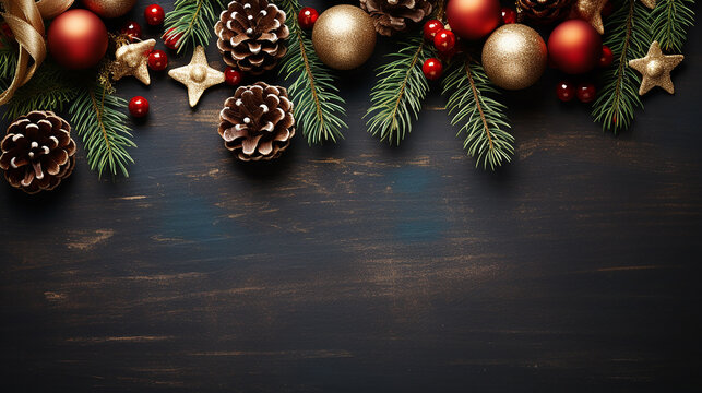 Christmas_background_with_fir_tree_and_decor._Top_view_