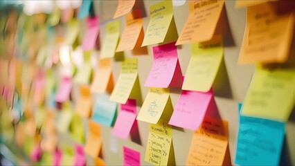 Closeup of a bulletin board covered in postit notes, each one containing a quote or message promoting diversity and inclusion in social movements.