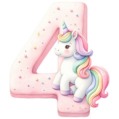 Pink and rainbow unicorn cake number 4 shape