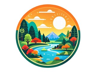 Rock some trees, a river, and the sun, village looking concept