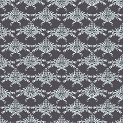 Hand drawn watercolor vintage ornament seamless pattern. Baroque illustration isolated on grey background. Can be used for textile, fabric and other printed products.