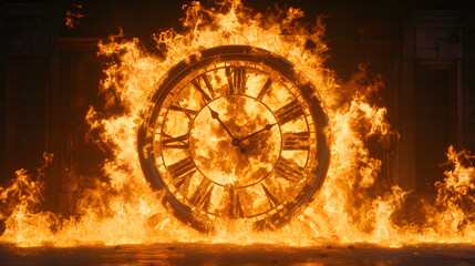 Conceptual of waist time, no time, burning clock. Illustration.