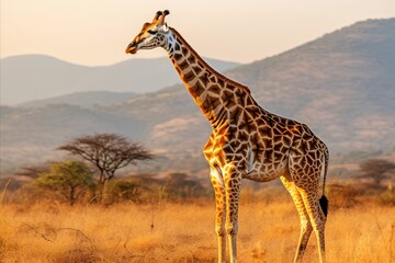 Awe-inspiring african behemoth standing tall amidst vibrant savannah colors at twilight