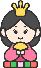雛人形の女雛のアイコン（線画カラー）のイラスト