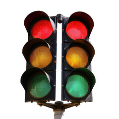 A Working Traffic Light.. Isolated on a Transparent Background. Cutout PNG.