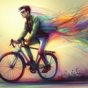 vibrant cyclist in motion	