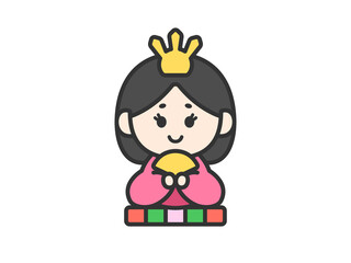 雛人形の女雛のアイコン（線画カラー）のイラスト