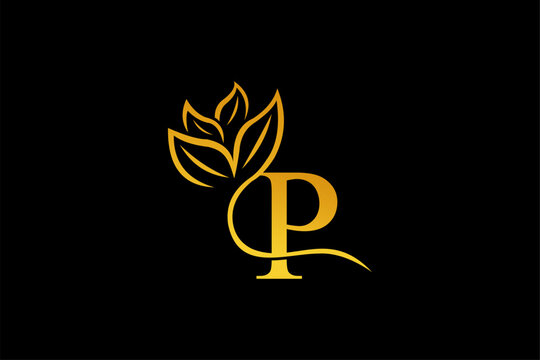 letter P logo design with luxurious gold and elegant floral ornaments. monogram P. icon P flourish. logo for business, company, boutique, salon, beauty, restaurant, brand, etc