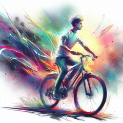 vibrant cyclist in motion