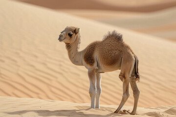 A curious camel calf in a moment of exploration