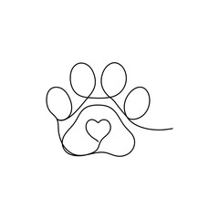 Dog paw continuous one line drawing outline vector illustration