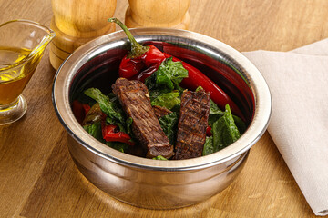 Salad with grilled beef steak