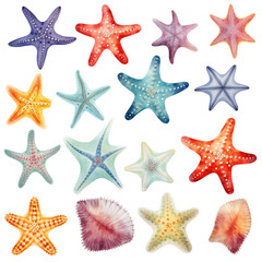 Fototapeta na wymiar Clipart Bundle Watercolor Star fish, on Transparent Background 