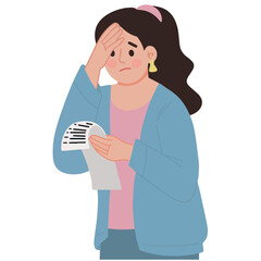 Illustration woman patted her forehead looking at the bill