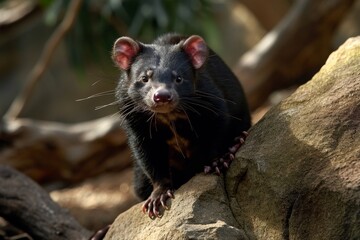 Portrait of Tasmanian devil, Sarcophilus harrisii, the largest carnivorous marsupial native to Tasmania island.