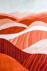 A modern abstract painting, blending minimalist boho style into the landscape with strong geometric lines and a warm color palette of orange, beige, and terracotta