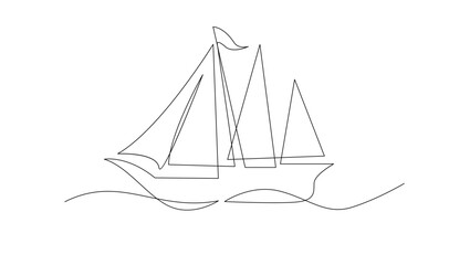 Single continuous line art sea boat icon. Yacht travel tourism concept silhouette symbol design. One sketch outline drawing vector illustration template