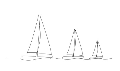 Single continuous line art sea boat icon. Yacht travel tourism concept silhouette symbol design. One sketch outline drawing vector illustration template