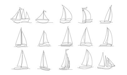 Single continuous line art sea boat icon. Yacht travel tourism concept silhouette symbol design. One sketch outline drawing vector illustration template