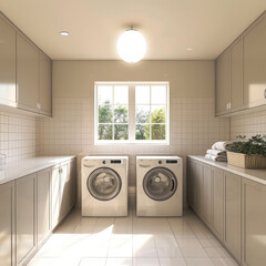 3D Rendering: Laundry Room Utility Light with Tiled Wall