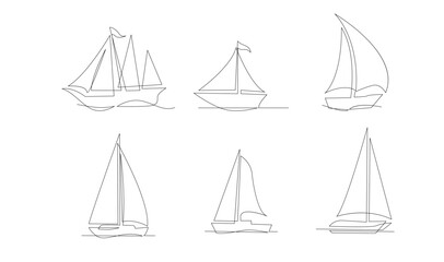 Single continuous line art sea boat icon. Yacht travel tourism concept silhouette symbol design. One sketch outline drawing vector illustration template