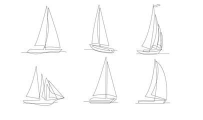 Single continuous line art sea boat icon. Yacht travel tourism concept silhouette symbol design. One sketch outline drawing vector illustration template