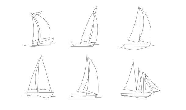 Single continuous line art sea boat icon. Yacht travel tourism concept silhouette symbol design. One sketch outline drawing vector illustration template