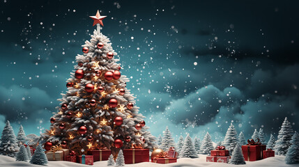 christmas_tree_in_snow_with_gifts_on_it_in_the_style_of_