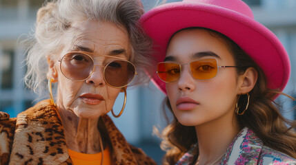 Obraz premium Elegant grandma with granddaughter,ai