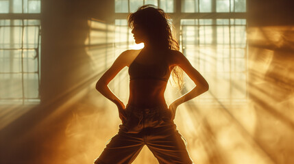 woman dancing hip hop,silhouette photo - obrazy, fototapety, plakaty