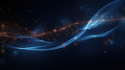 Abstract background of blue glowing particles and waves in a cosmic space, suggesting a sense of technology or science.