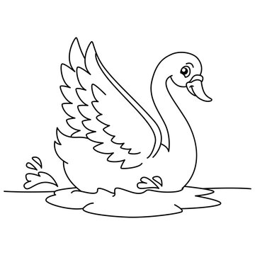 Funny swan cartoon for coloring book