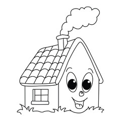 Funny house cartoon for coloring book.
