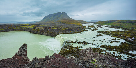 The waterfall Thjofafoss (Þjófafoss) in an old lavafield, Iceland