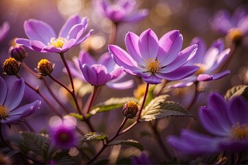 Awakening Radiance: Blooming Purple Flowers in the Morning