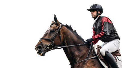 jockey sitting on stallion horse before a race