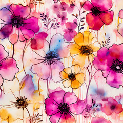 Abstract flowers watercolor background	
