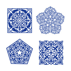 Set of 4 vectors. Islamic ornament vector, persian motiff. Asian floral designs. Abstract Asian elements of the national pattern of the ancient nomads of the Kazakhs, Kyrgyz, Mongols, Tatars, Uzbeks.