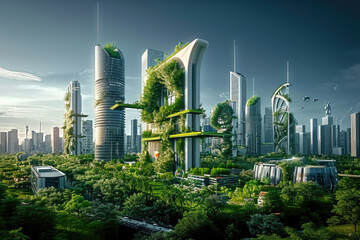  Eco-futuristic cityscape ESG concept