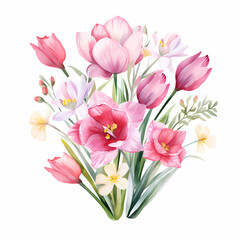Obraz premium Tulips flowers watercolor. Spring flowers 