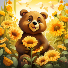 Cute Bear with sunflowers