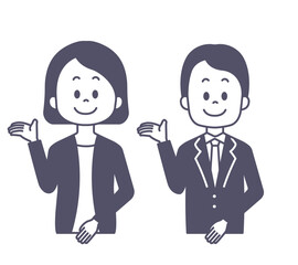 スーツ姿で案内をする男女