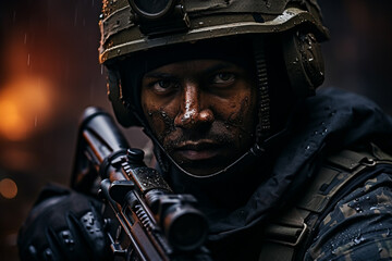 銃を構えた特殊部隊またはテロリストの兵士の戦争イメージ「AI生成画像」