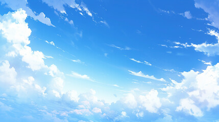 アニメ調の青空と雲「AI生成画像」 - obrazy, fototapety, plakaty
